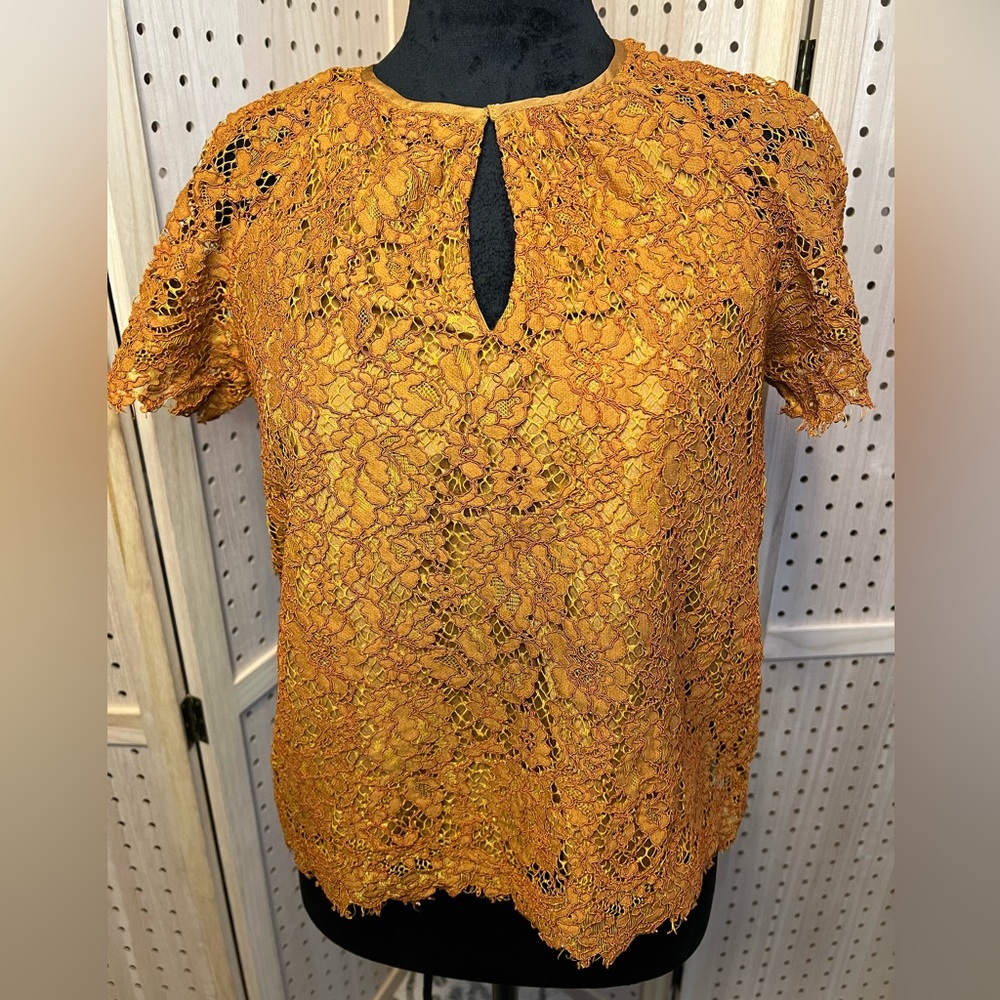 J. Crew Copper Lace Keyhole Blouse